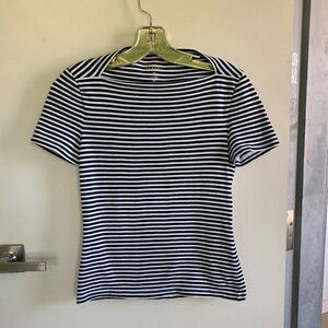 Kate Spade T shirt, black and white stripe, X small, 100% cotton, short sleeve